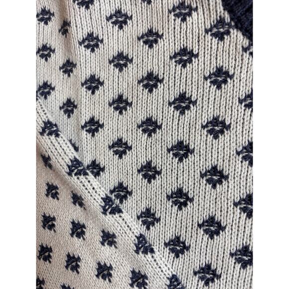 Vintage Jansen Cream and Blue Cotton Crew Neck Sweater M - Picture 2 of 6